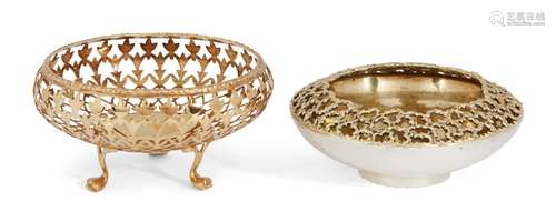 A Stuart Devlin silver gilt bowl with pierced rim, London, c.1972, designed with a pierced gallery