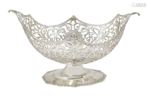 A pierced Edwardian silver bonbon dish, London, c.1901, Josiah Williams & Co., the navette-shaped