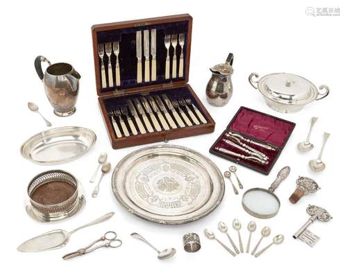 A part-set of silver collared dessert knives and forks, Sheffield, c.1897, Allen & Darwin, with