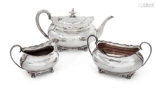 A George V three piece silver tea set, Sheffield, c.1917 and 1918, Atkin Brothers, of rectangular