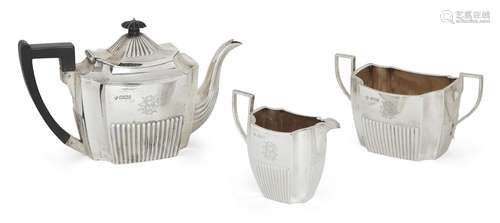 A late Victorian three-piece silver tea set, Sheffield, c.1898, Martin, Hall & Co., comprising tea