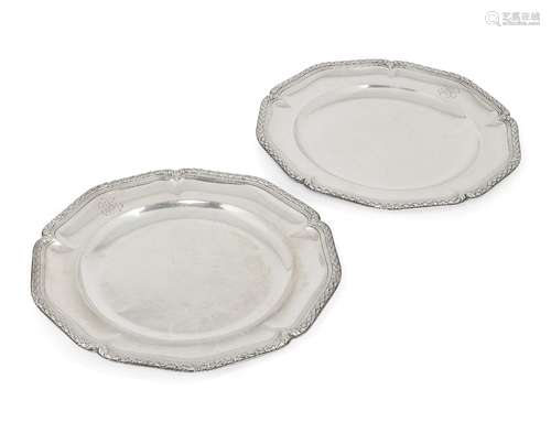 A pair of large French silver serving plates, H. Fres & Cie, c.1900, retailed by Maison Boin