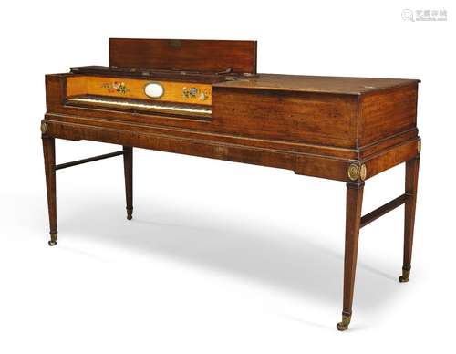 A George III mahogany cased square piano by Longman & Broderip, with ebony and ivory keys and floral