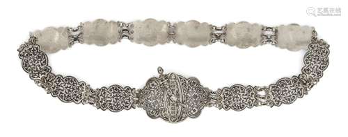 A Russian silver and niello belt with sliding dagger clasp, Vladikavkaz, maker's mark Cyrillic R.