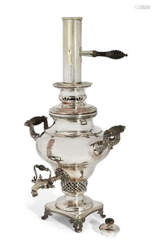 A rare 19th century Polish silver plated samovar, Warsaw, c.1860-1870, Norblin & Co., with turned