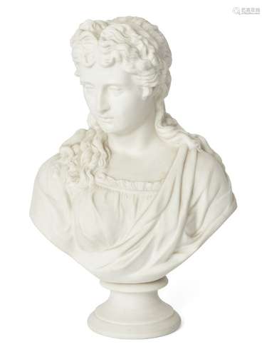 A parian porcelain bust of a woman by James & Thomas Bevington, late 19th century, on socle base,