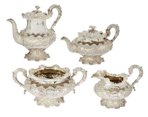A four piece William IV silver tea set c.1830, Edward, Edward junior, John & William Barnard, of