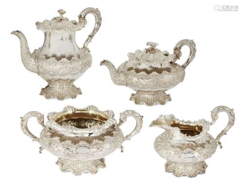 A four piece William IV silver tea set c.1830, Edward, Edward junior, John & William Barnard, of
