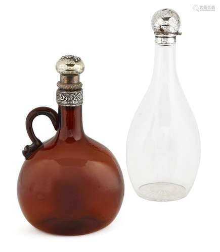 A silver mounted glass decanter, London, c.1887, Rupert Favell, of tapering rounded form, the