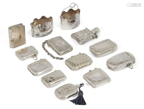 A group of small silver items comprising: a Victorian silver scent bottle, Chester, c.1889, Samuel