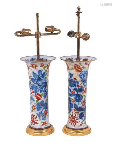 A pair of Imari style vases, early 20th century, converted to table lamps, each of cylindrical