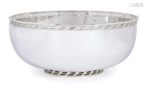 A large silver bowl retailed by Asprey, Birmingham, c.1974, Albert Edward Jones, of plain, rounded
