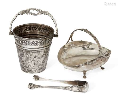 A German silver ice bucket, base stamped 800, maker's mark rubbed (possibly HK), of hammered