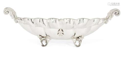 A Greek 900 silver centrepiece dish, signed Vourakis, of lobed, navette-shaped form, with twin