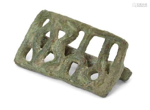 A Byzantine bronze bread stamp, circa 4th-7th century, of rectangular form, with a Greek inscription