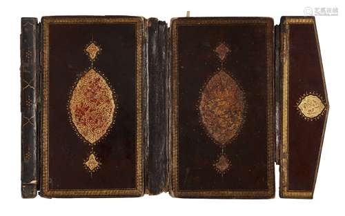 An Ottoman tooled leather binding, Turkey, 17th century, the complete binding with flap, the stamped