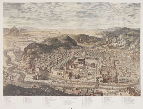 Two large reproduction prints of a coloured engraving by Nicolas Louis de Lespinasse, VUE DE LA