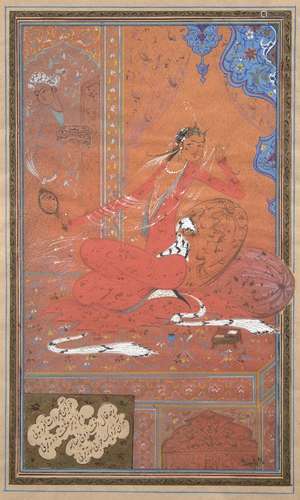 Two paintings in the Persian style, signed Darvielle, France, 20th century, opaque pigments and