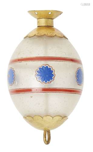 A gilded and enamelled Ottoman glass hanging egg ornament, Egypt or Syria, late 19th century, of