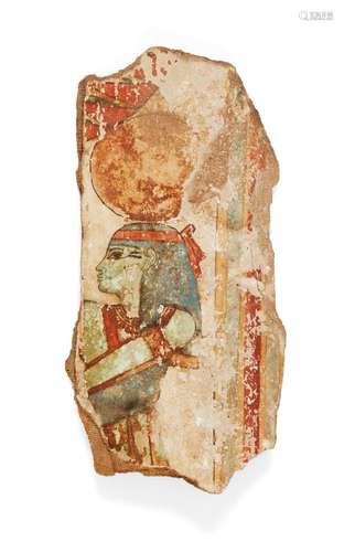 An Egyptian polychrome painted cartonnage fragment, 3rd Intermediate Period c. 900-750 B.C., the