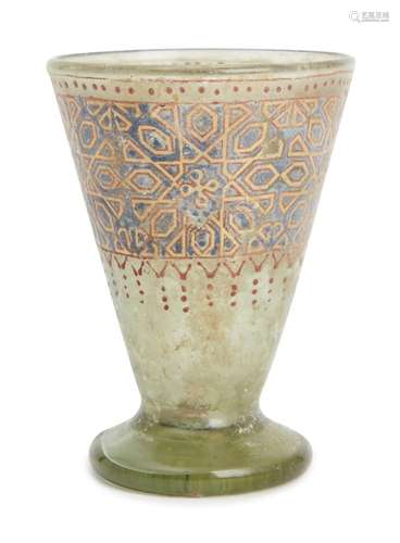 A Mamluk-style gilded and enamelled glass footed cup with geometric motifs, Egypt or Syria, 19th