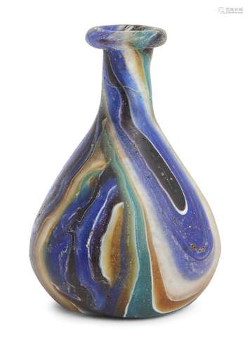 A Roman mosaic colour band glass perfume bottle, early Imperial, 1st half of 1st century AD, cast