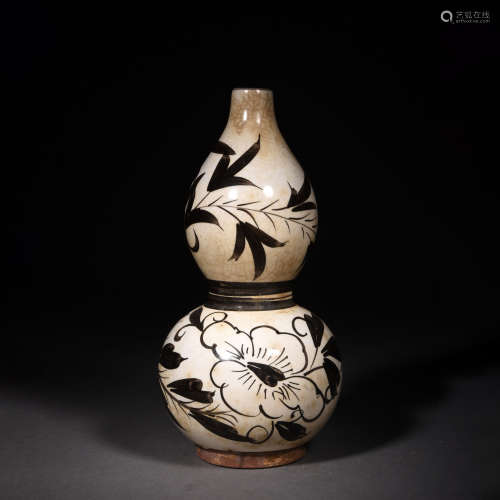 明磁州窯花卉葫蘆瓶