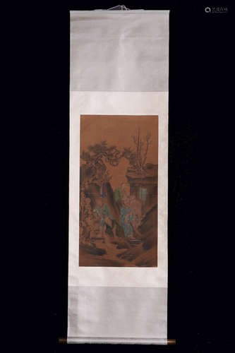 CHINESE INK AND COLOR LANDSCAPE SCROLL PAINTING