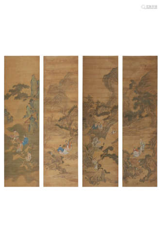 CHINESE INK AND COLOR SCROLL PAINTING, SET OF 4