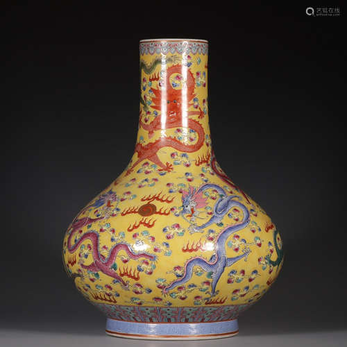 CHINESE FAMILLE ROSE DRAGON PORCELAIN VASE, MARKED