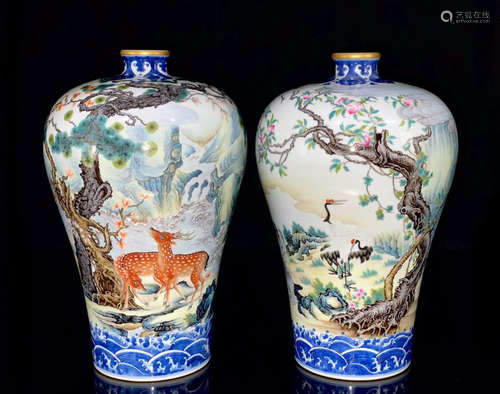 CHINESE BLUE WHITE FAMILLE ROSE PORCELAIN VASES, P