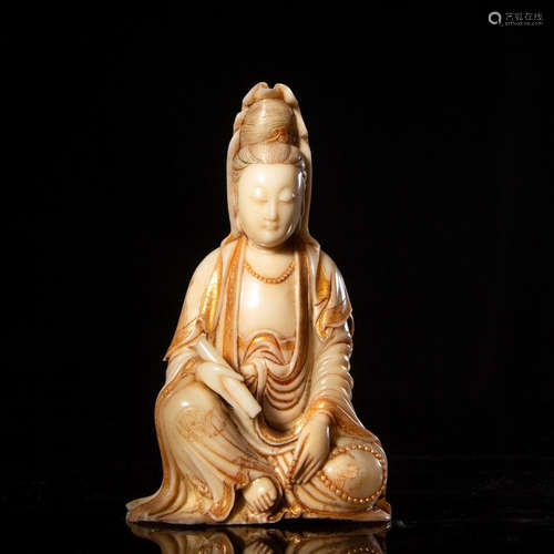 CHINESE SOAPSTONE SEATED GUANYIN