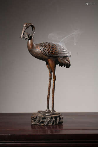 CHINESE BRONZE CRANE CENSER