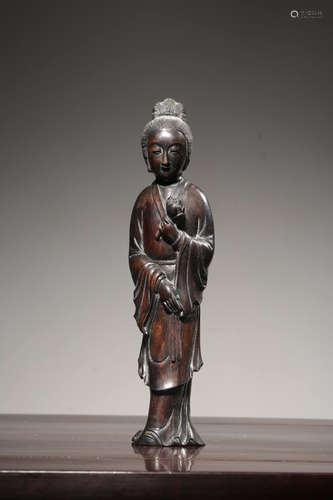 CHINESE HARDWOOD CARVED STANDING FIGURINE