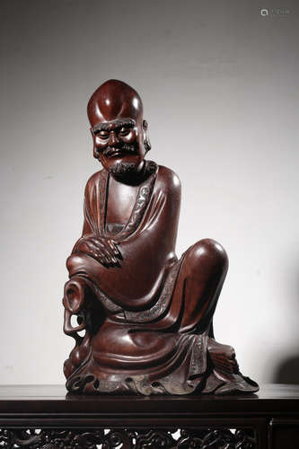 CHINESE HARDWOOD CARVED SEATED LOHAN