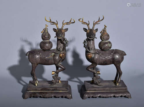 A PAIR OF SILVER-GILDED  SILVER DEERS