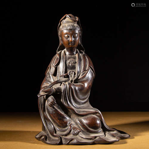 CHINESE BRONZE SEATED GUANYIN