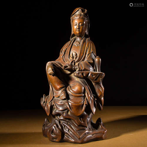 CHINESE BRONZE SEATED GUANYIN