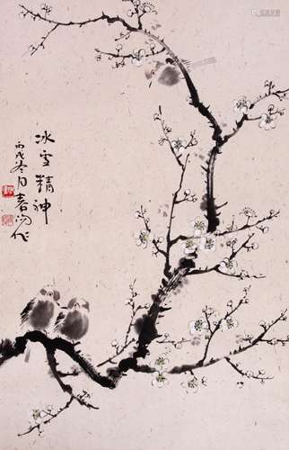 CHINESE PAINTING OF BIRDS ON TREE BRANCH