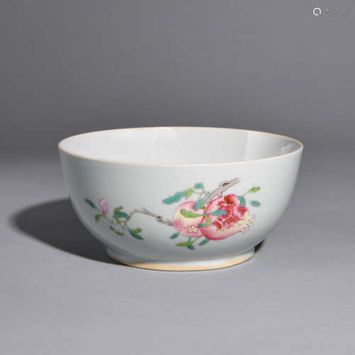 A POWDER ENAMEL BOWL  WITH FLOWER AND FRUIT PATTERNS