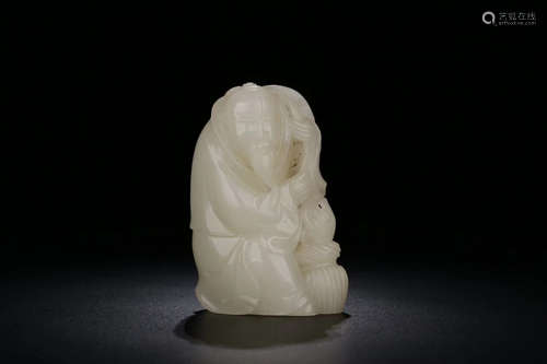 CHINESE WHITE JADE CARVED FISHERMAN