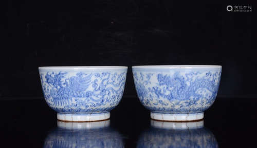 CHINESE BLUE WHITE PORCELAIN BOWL, PAIR