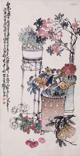 CHINESE INK AND COLOR SCROLL PAINTING