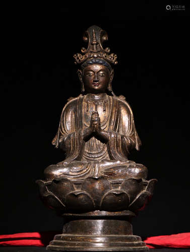 CHINESE BRONZE SEATED GUANYIN