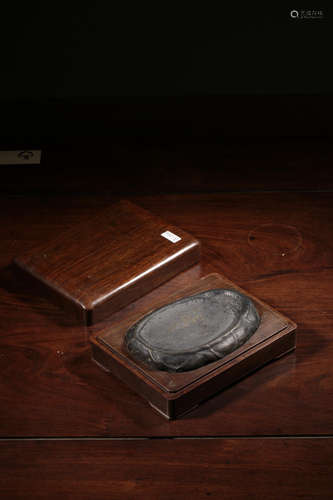 CHINESE SCHOLAR INK STONE WITH ROSEWOOD BOX