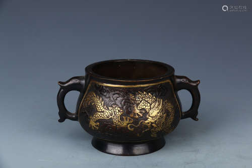 CHINESE GILT BRONZE DRAGON CENSER