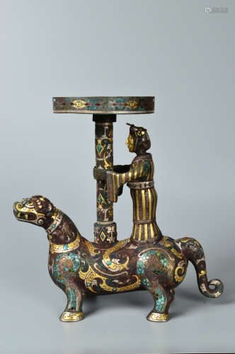 Chinese Bronze Gold Painted Vessel Holder
