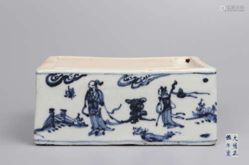 Chinese Blue And White Figures Story Pattern Porcelain Inkstone