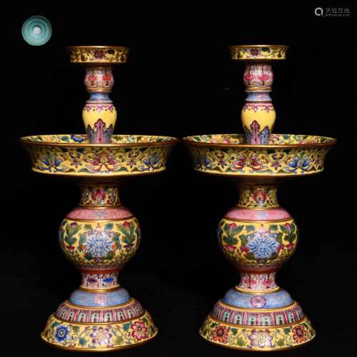 Chinese Famille Rose Porcelain Flower Candlestick
