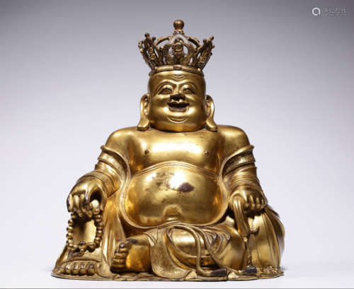 Chinese Bronze Gold Gilded Maitreya